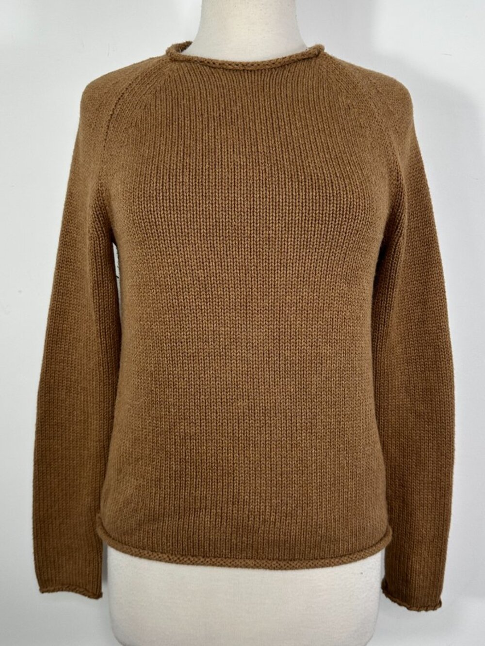 J. Crew Vintage Style Rollneck Relaxed Long Sleeve Knit Cotton Sweater XS Brown